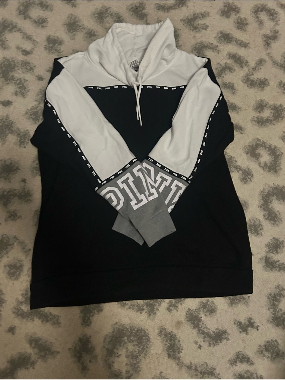 PINK Victoria's Secret Black, White & Gray Colorblock High Neck Sweatshirt
